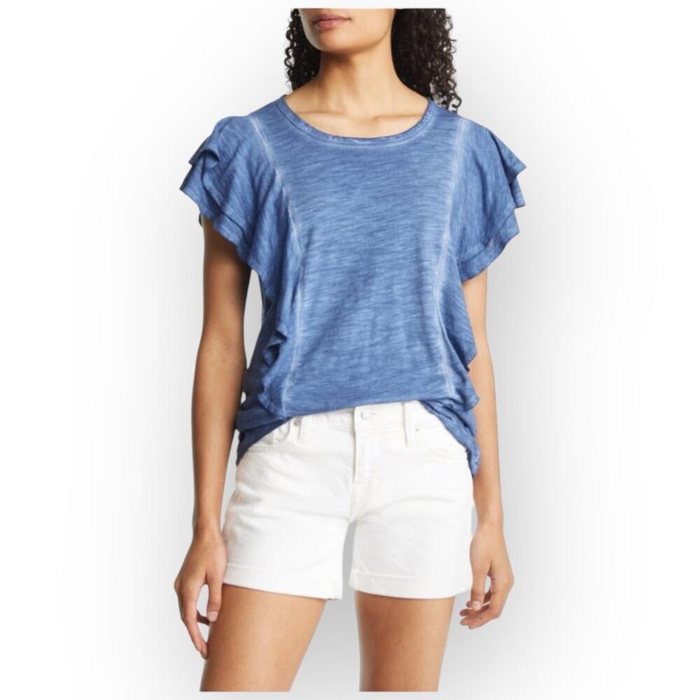 NWT Wit & Wisdom Women’s Flutter Sleeve T-Shirt in Monaco Blue, Size X-Small 413